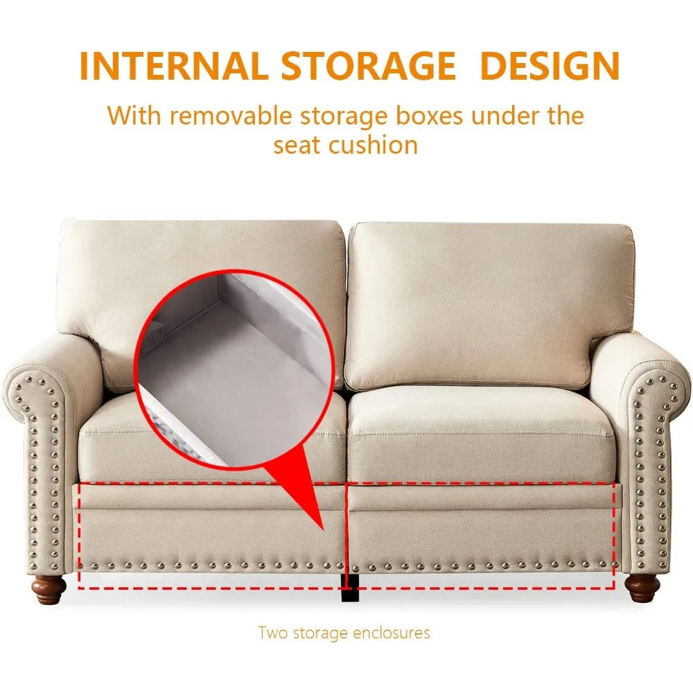 82'' Linen Fabric Couch,Living Room Furniture Sofa Set, Rivet Decoration Sectional Sofa Set for Living Room Apply to Office