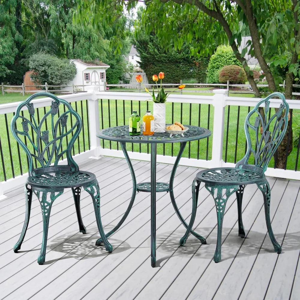 Yaheetech 3 Piece Cast Aluminum Patio Bistro Set Includes Table