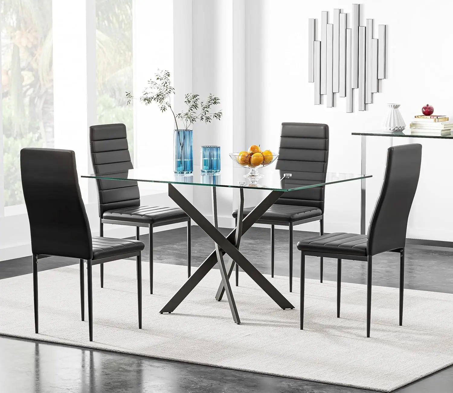 XMSJ 5 Piece Glass Dining Table Set For 4 With Chairs