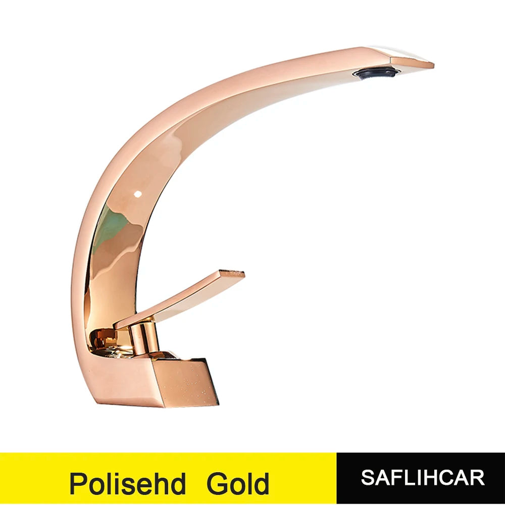SAFLIHCAR Polished Golden Bathroom Faucet Single Handle Hot Cold Deck Mount