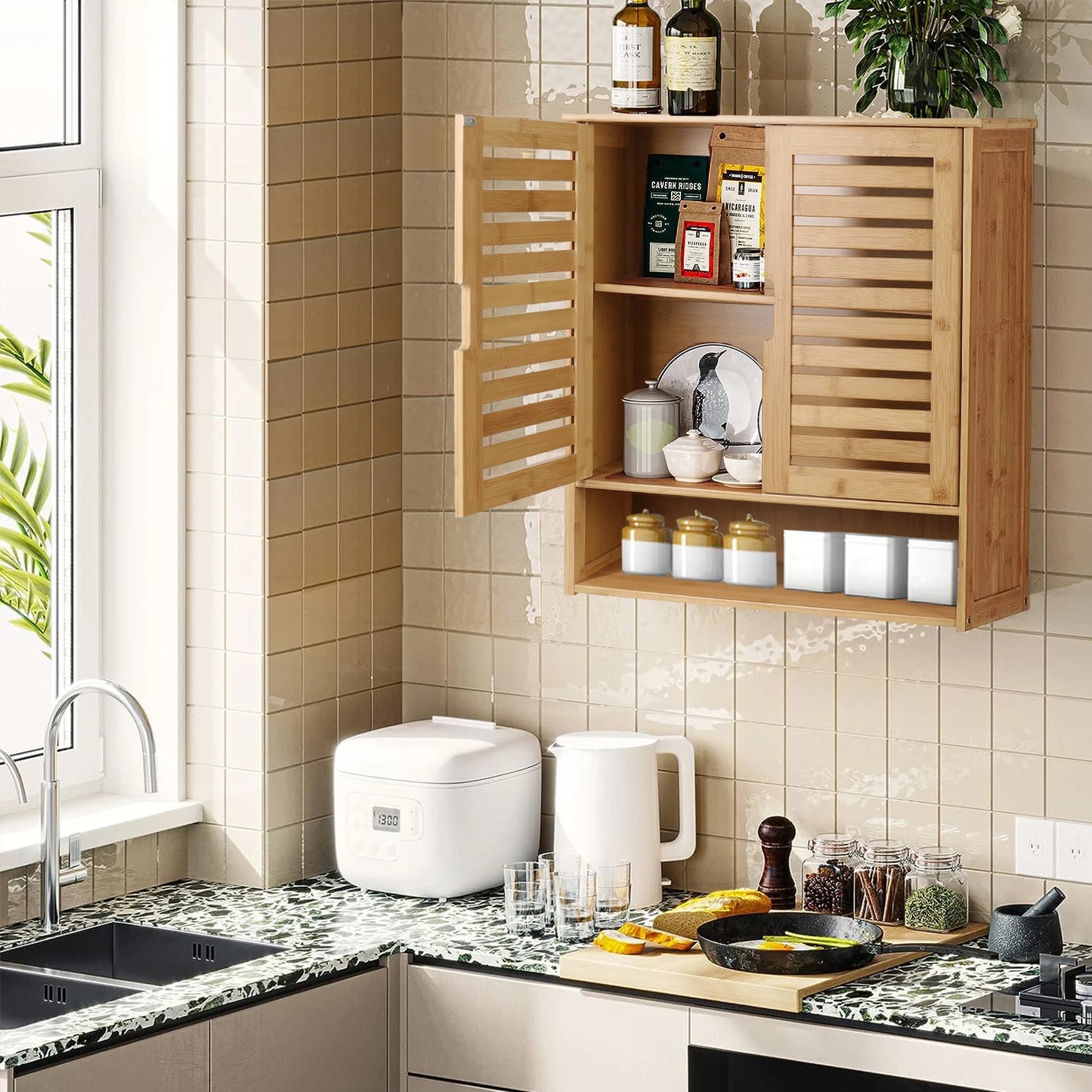 WisforFininsh Wall Cabinet Bathroom Storage With Adjustable Shelves