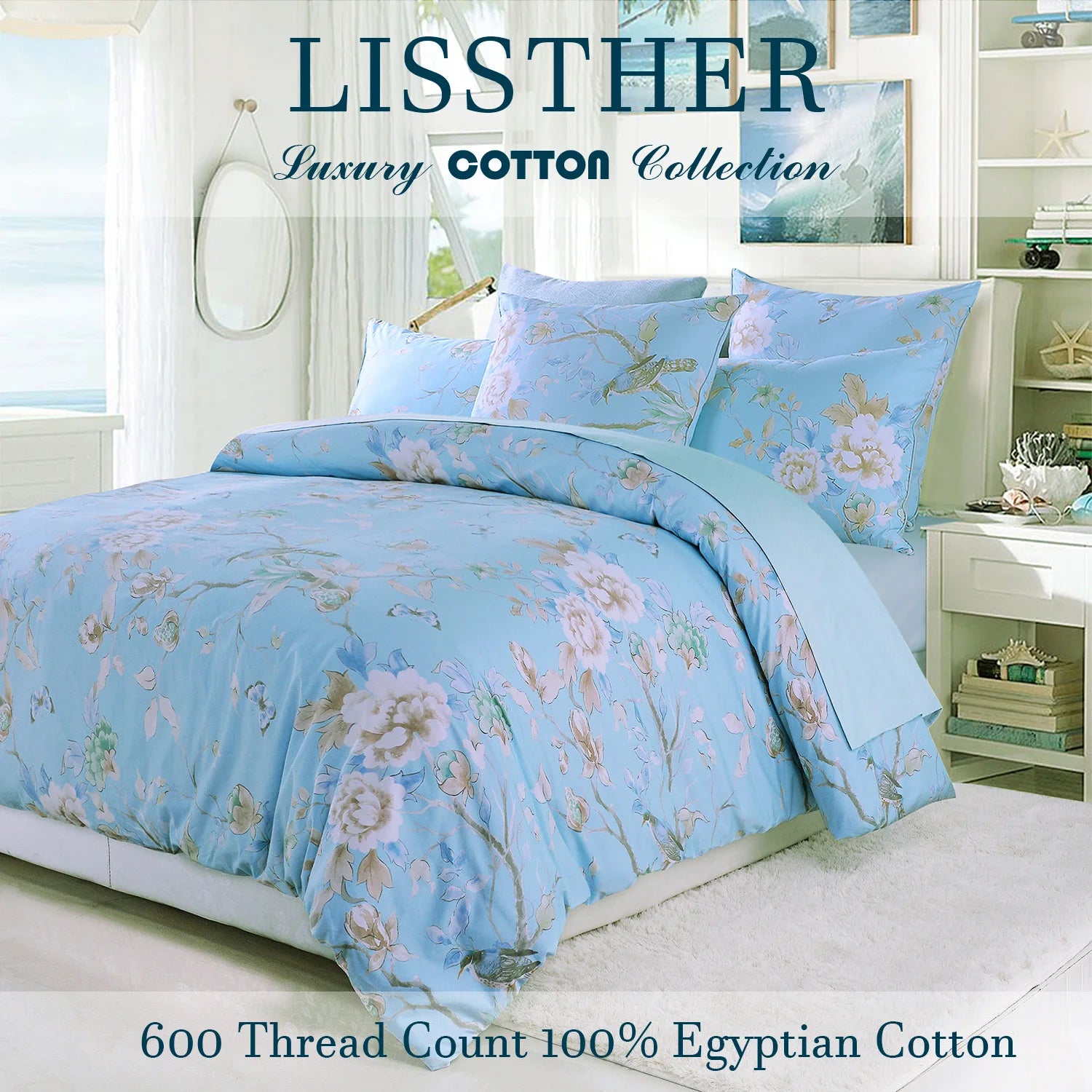 LISSTHERCN Duvet Cover Set 3 Piece 600TC Egyptian Cotton