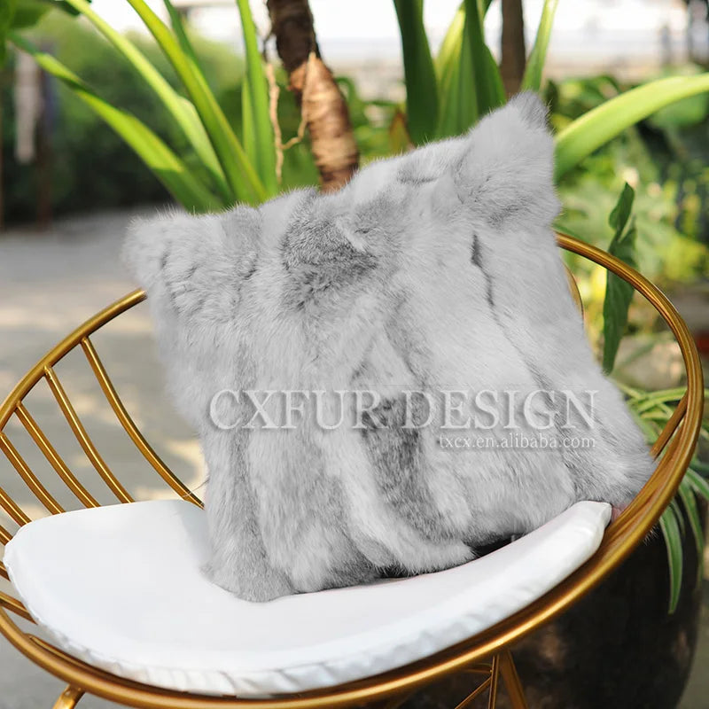 XZWDSICN Natural Rabbit Fur Patchwork Cushion For Sofa