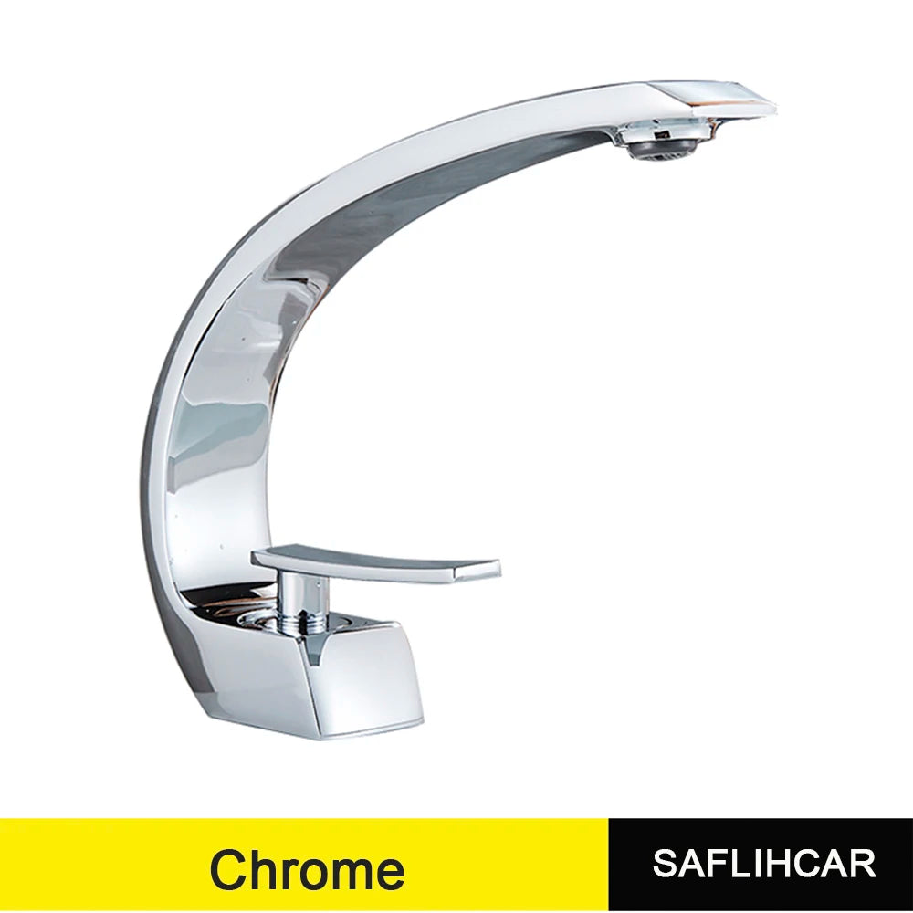 SAFLIHCAR Polished Golden Bathroom Faucet Single Handle Hot Cold Deck Mount