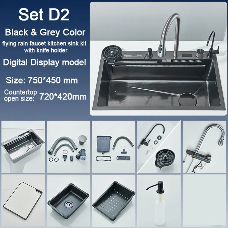 Rozin 304 Stainless Steel Kitchen Sink With Waterfall Faucet