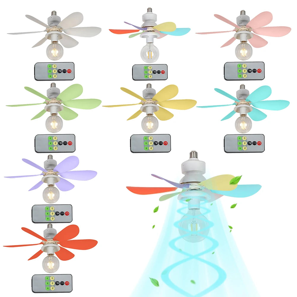 E27 Socket Fan LED Light E27 Base 52cm Modern LED Ceiling Fan Remote Control Chandelier Ceiling Fan 3 Speeds for Bedroom Kitchen