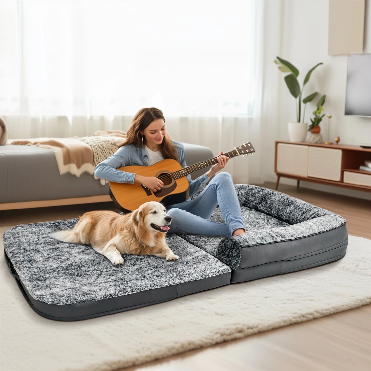 BINGOPAWCN Calming Orthopedic Dog Bed With Plush Cover