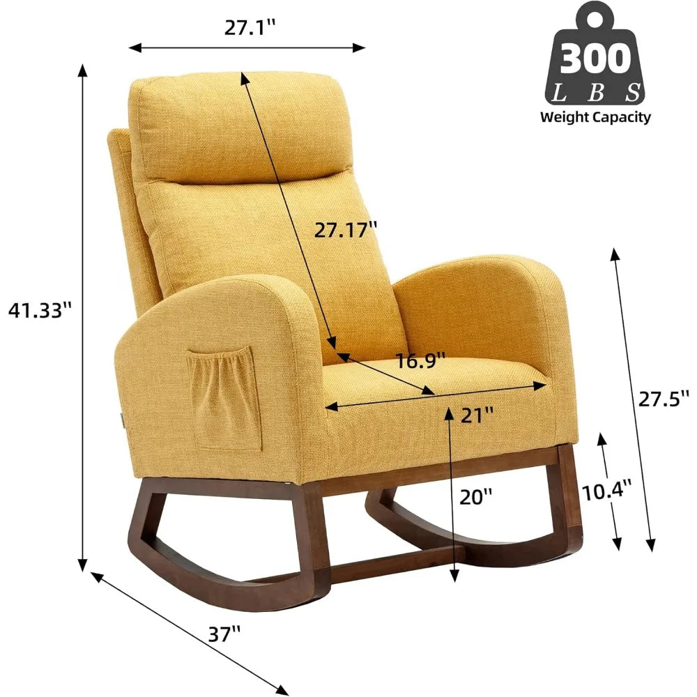 RBXC Nursery Rocking Chair Upholstered Glider With High Backrest