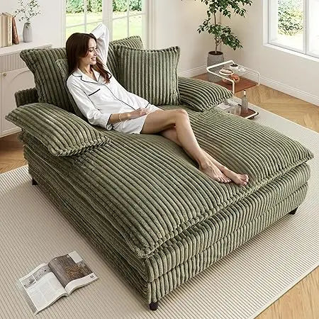 Corduroy Chaise Lounge Chair With 5 Position Backrest And Sleeper Sofa