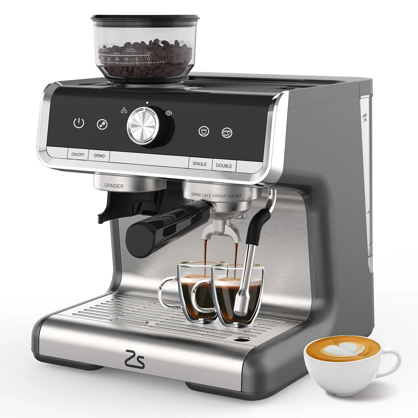 Acekool Espresso Machine With Grinder And Milk Frother Steam Wand