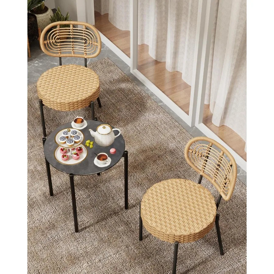 Wicker Patio Bistro Set With Glass Table And Rattan Chairs