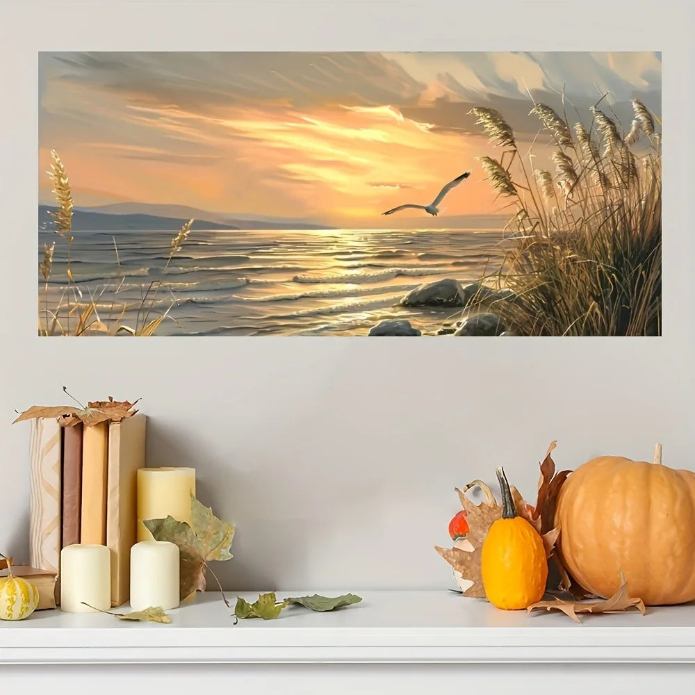 Sunset Beach Art Seascape Canvas Print for Interior Decor