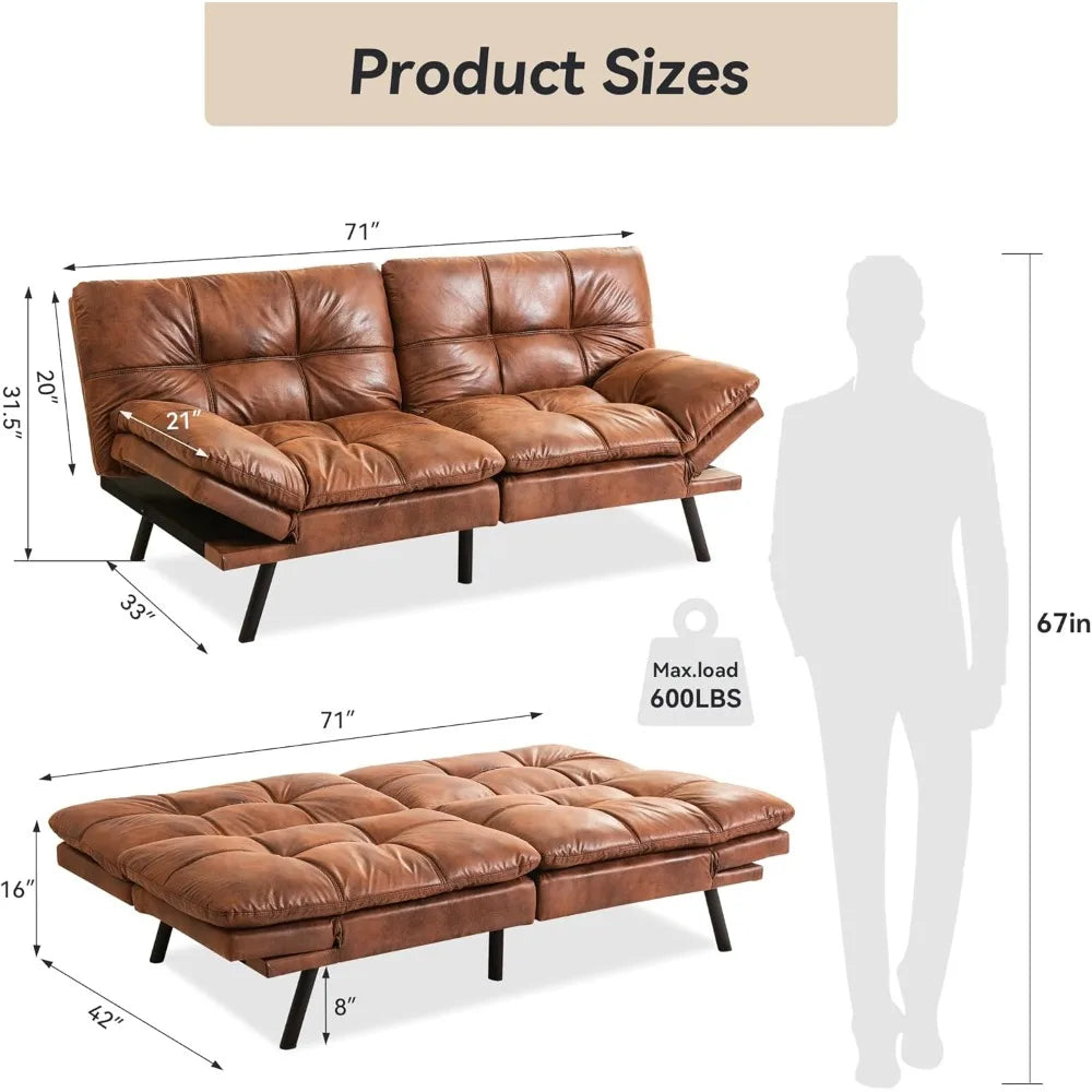 Faux Leather Futon Sofa Bed Convertible Couch Memory Foam Sleeper