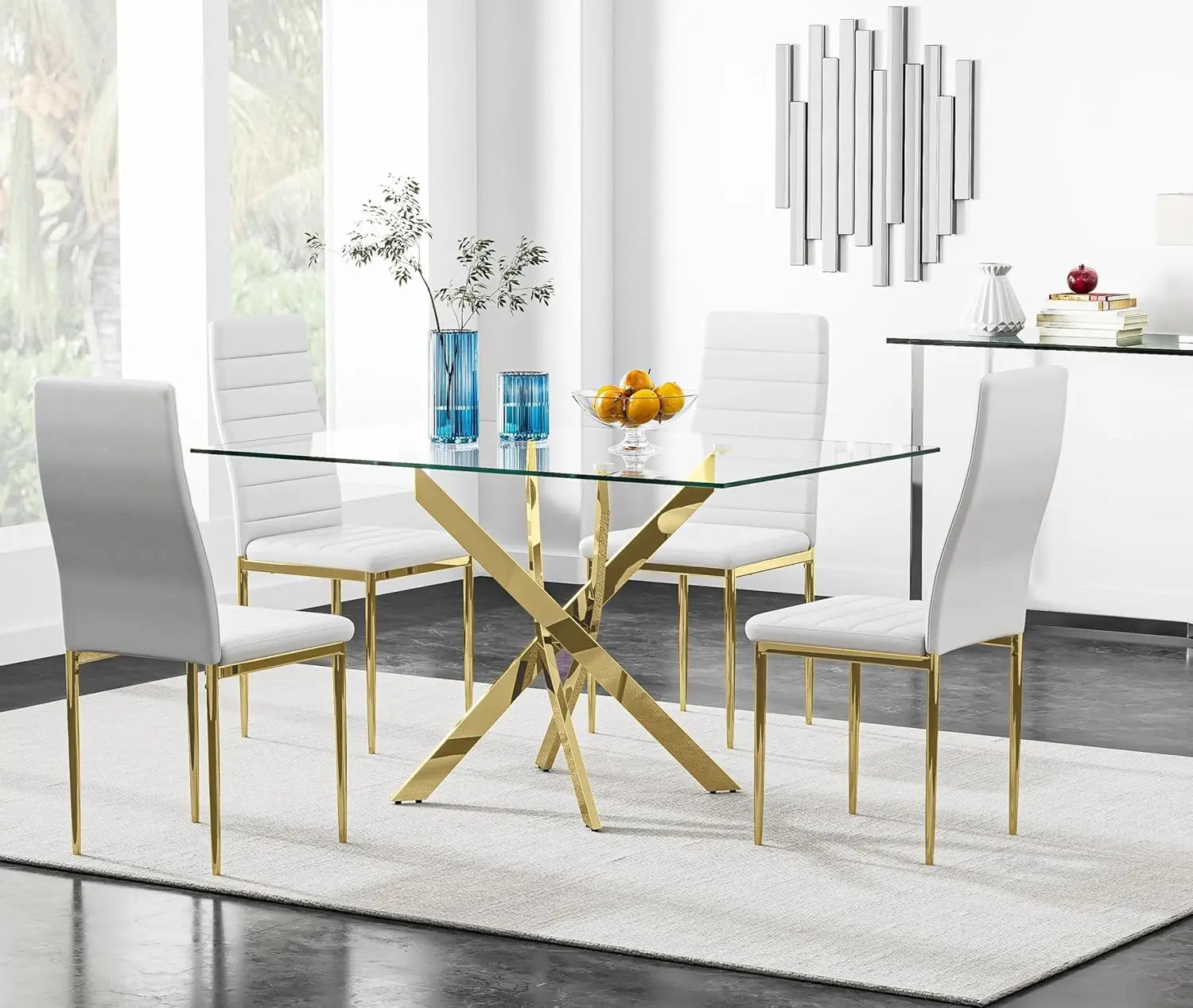 XMSJ 5 Piece Glass Dining Table Set For 4 With Chairs