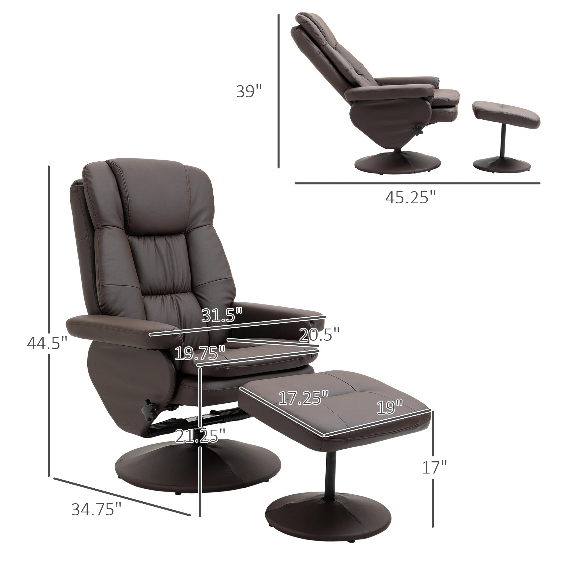 HOMCOM Modern PU Leather Recliner Chair With Footrest