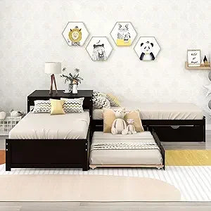 Softsea Double Twin Bed Frame for Kids House Bed Nightstand