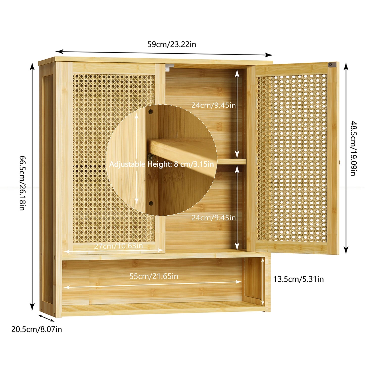 WisforFininsh Bamboo Wall Mounted Bathroom Medicine Cabinet Storage Organizer