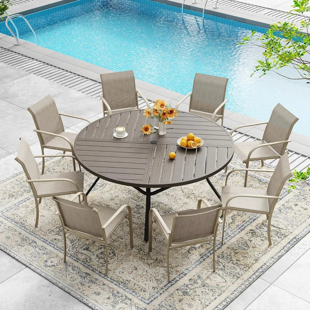 Sandshell Outdoor Patio Dining Set With Round Metal Table And Chairs