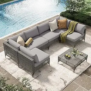 U-MAX 7 Piece Outdoor Patio Furniture Set Rattan Wicker