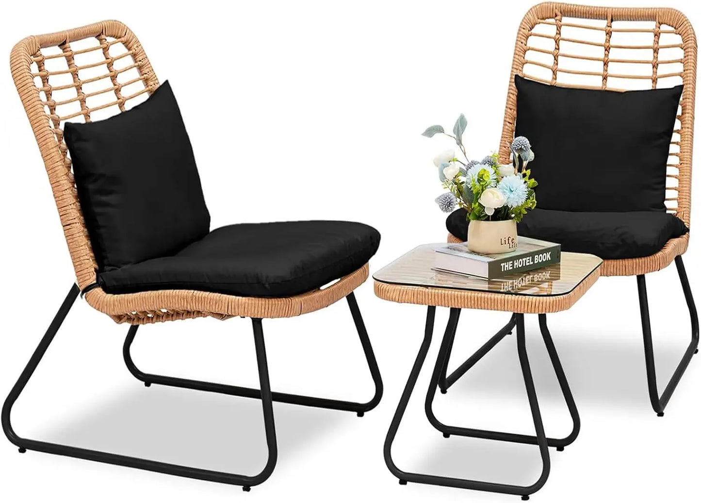 Outdoor Wicker Bistro Set Patio Conversation Set With Glass Table