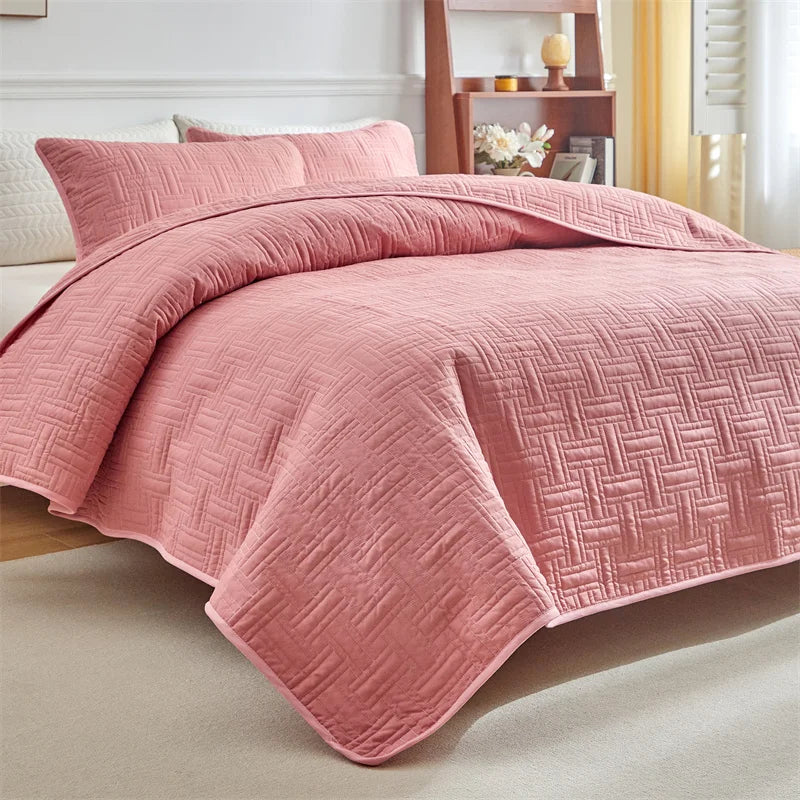 EGWCN Patchwork Bedspread Set Wheat Stripe Pattern 3Pcs Pillowcases