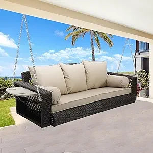 Wicker Porch Swing Rattan Outdoor Patio Bench Cushions