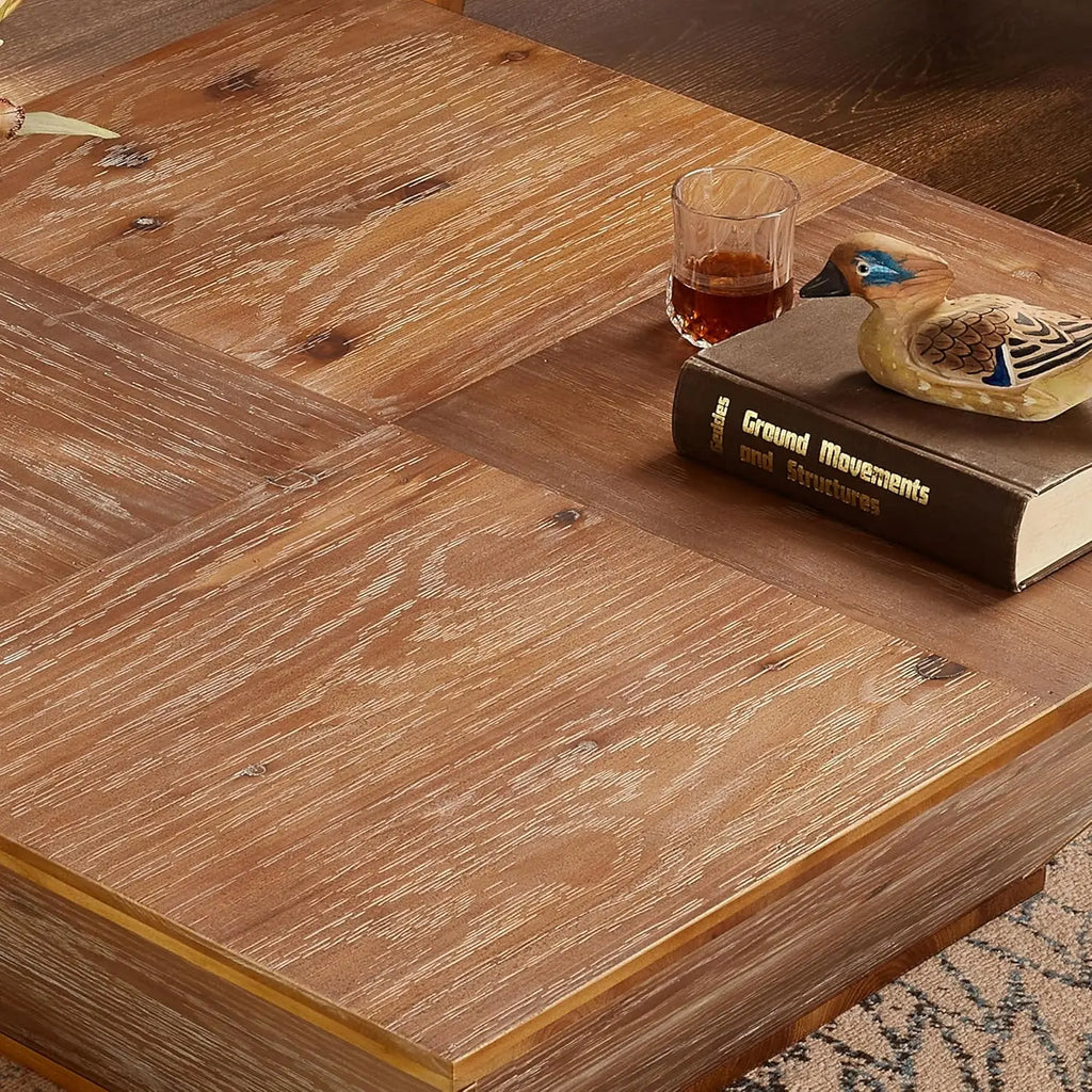 XMSJ Square Wood Lift Top Farmhouse Coffee Table With Storage