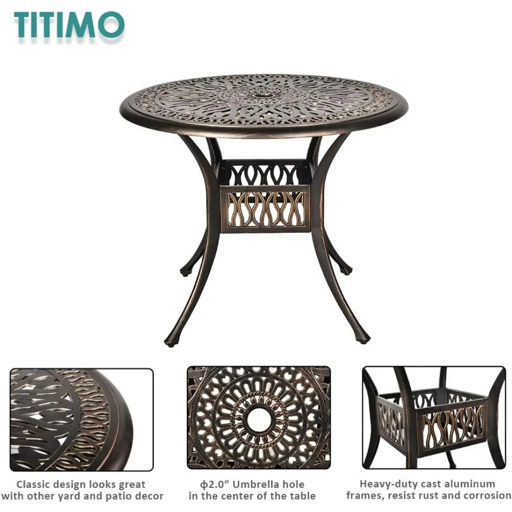 DAFIFY 3 Piece All Weather Outdoor Cast Aluminum Patio Dining Set With Round Table And Chairs