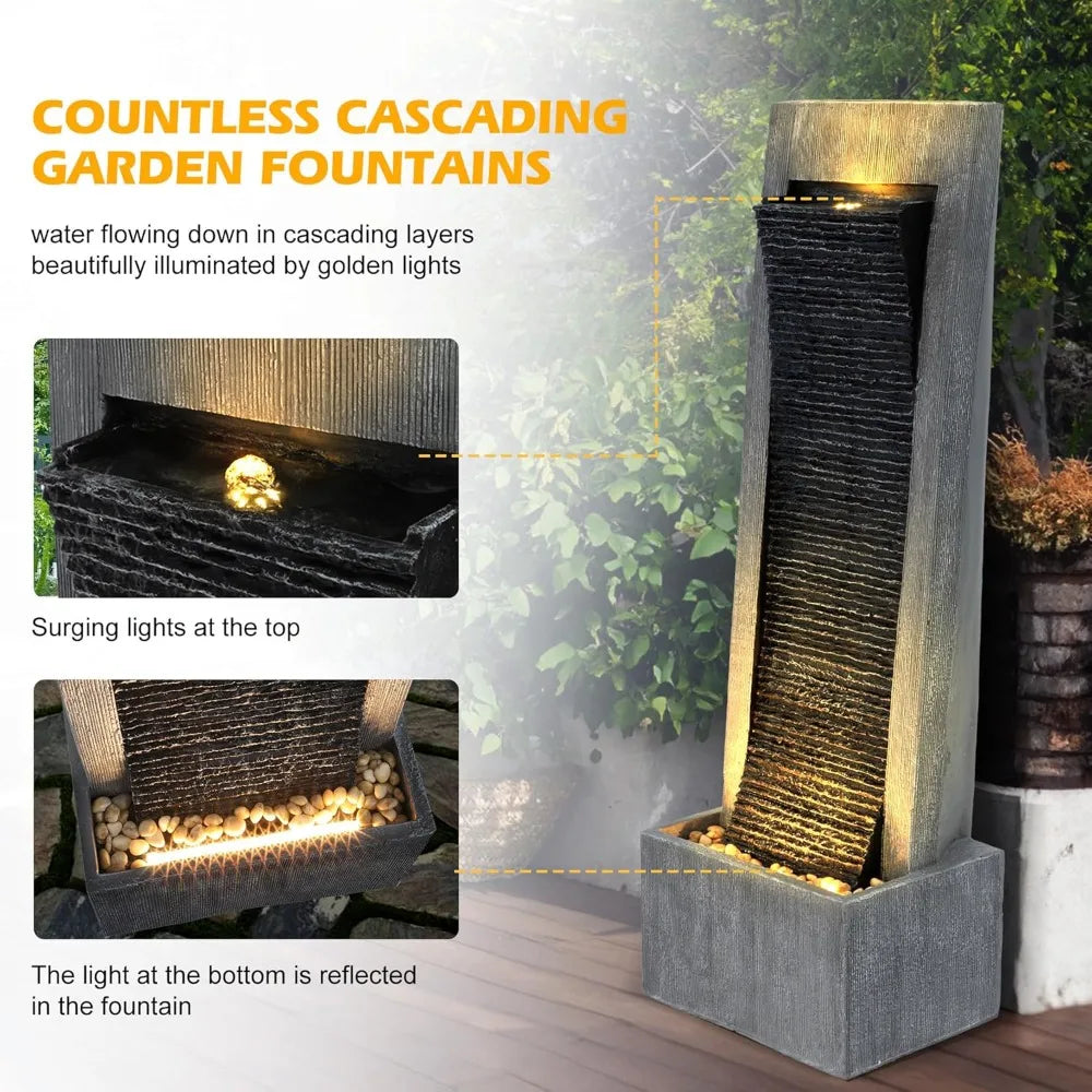 Cascading Rock Water Fountain for Outdoor Garden with Lights
