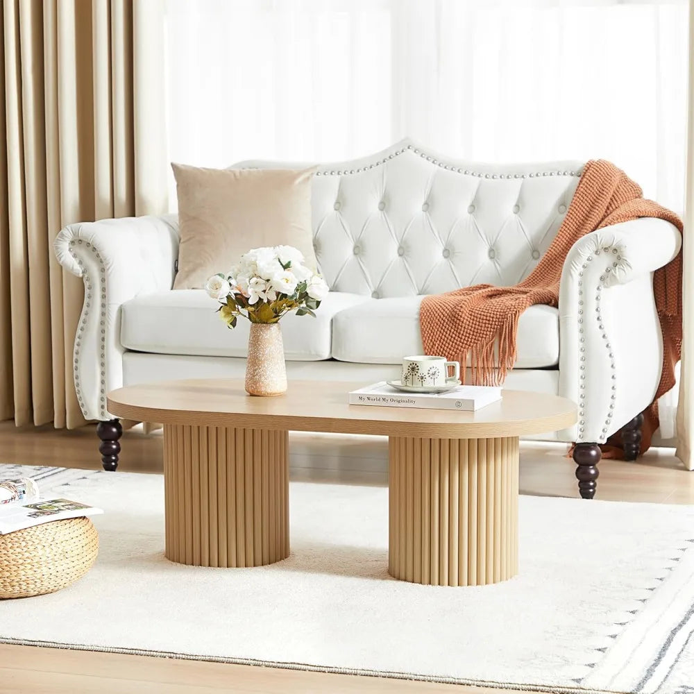 Fluted Oval Coffee Table Boho Modern Center Table Living