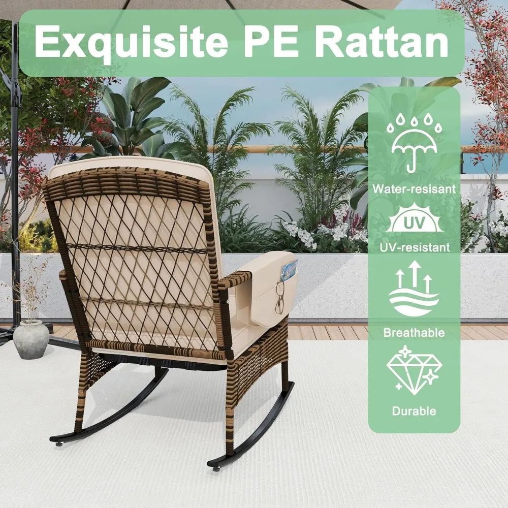 Patio Furniture Set With Outdoor Rocking Chairs And Rattan Coffee Table Weather Resistant
