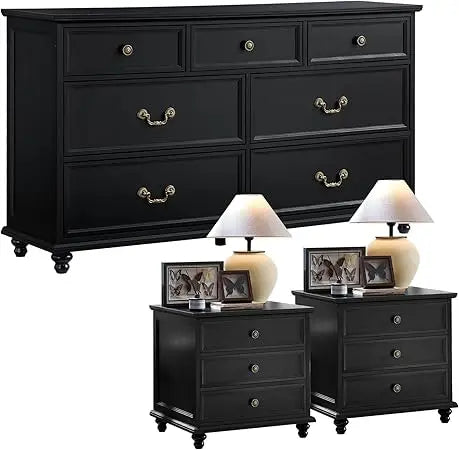 MKDK Farmhouse Dresser And Nightstands Set 3-Piece With Storage