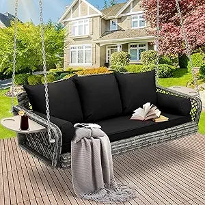 Wicker Porch Swing Rattan Outdoor Patio Bench Cushions