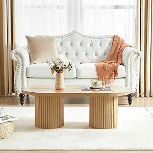 Fluted Oval Coffee Table Boho Modern Center Table Living