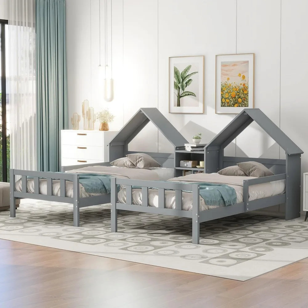 Softsea Double Twin Bed Frame for Kids House Bed Nightstand