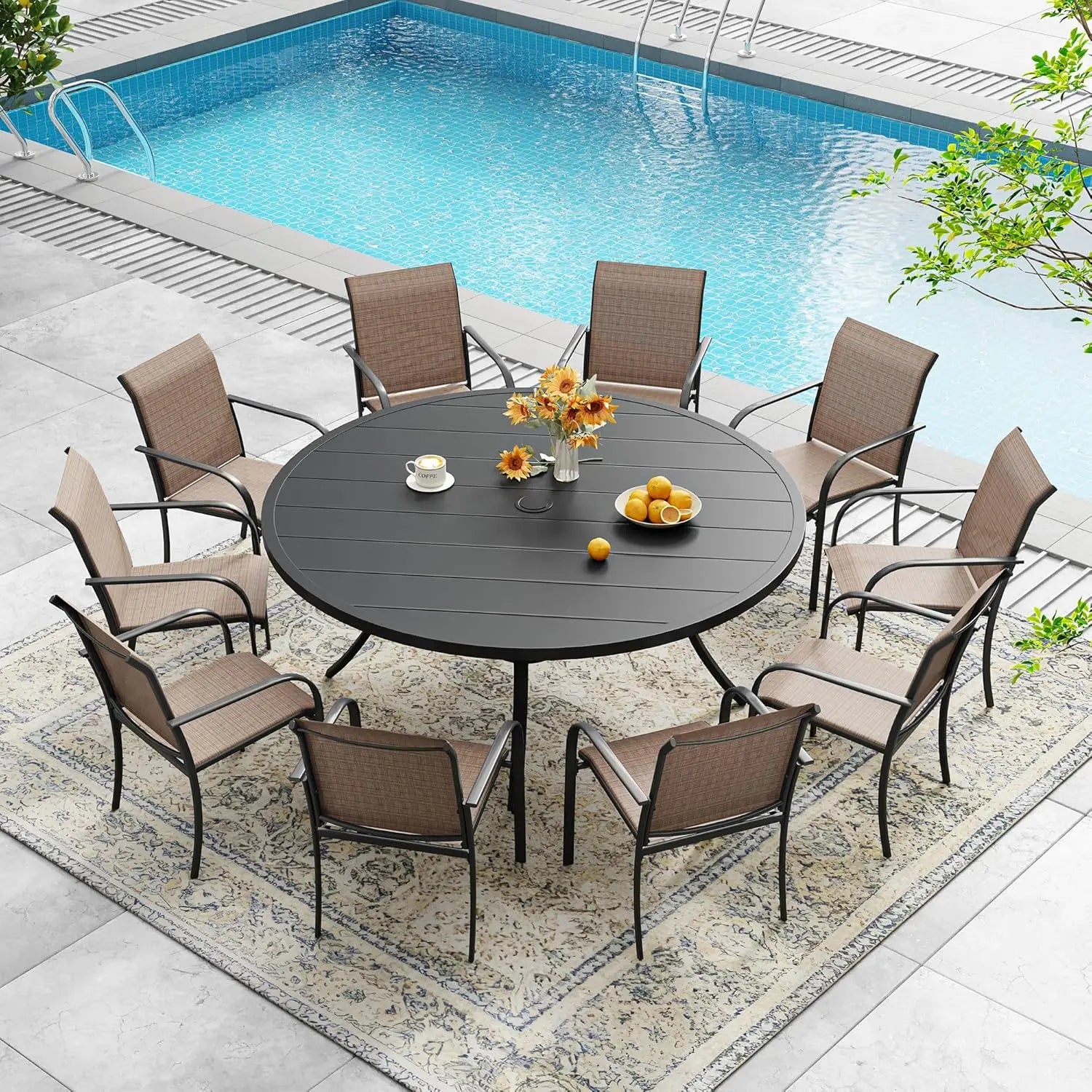 Sandshell Outdoor Patio Dining Set With Round Metal Table And Chairs