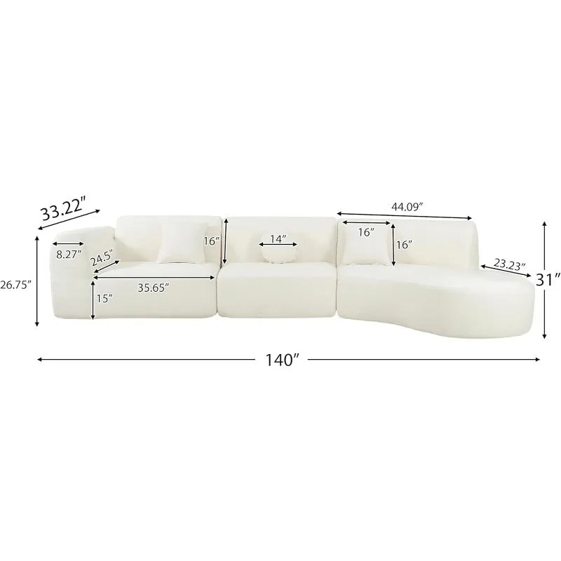 Combination Curved Polyester Sectional Sofa Set With Chaise