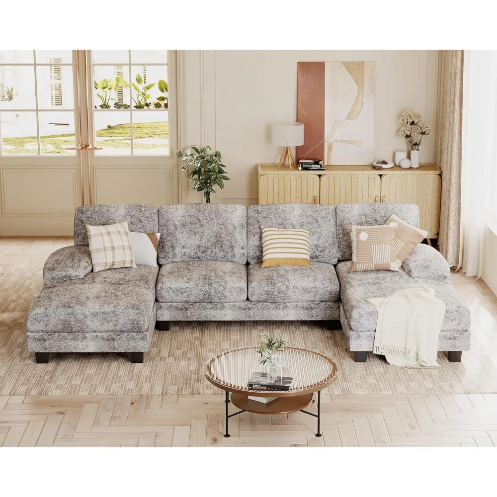 LZJV Chenille Sectional Sofa With Removable Pillows for Living Room