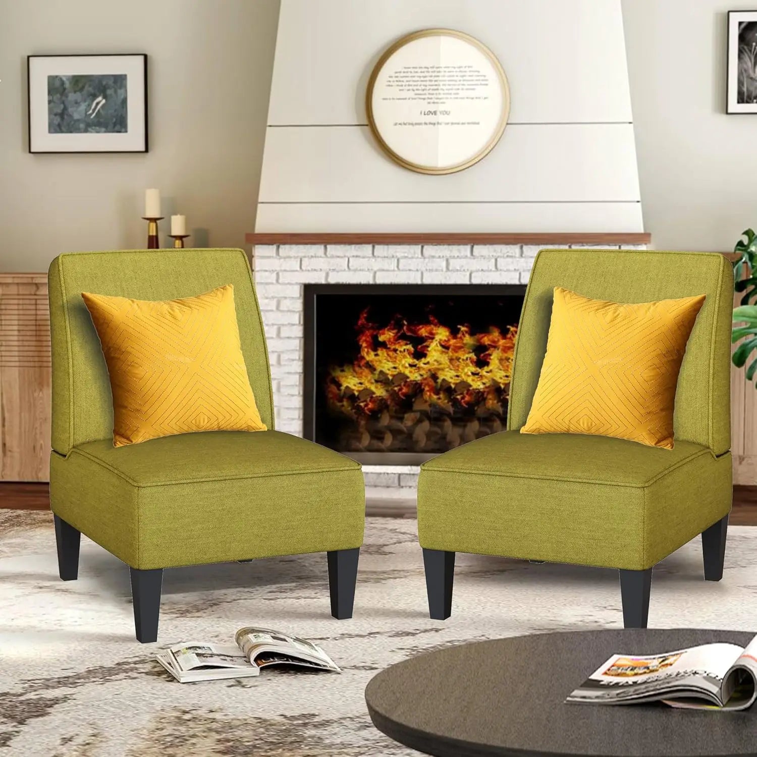 ZHUXIANG Set Of 2 Modern Accent Chairs Armless With Wood