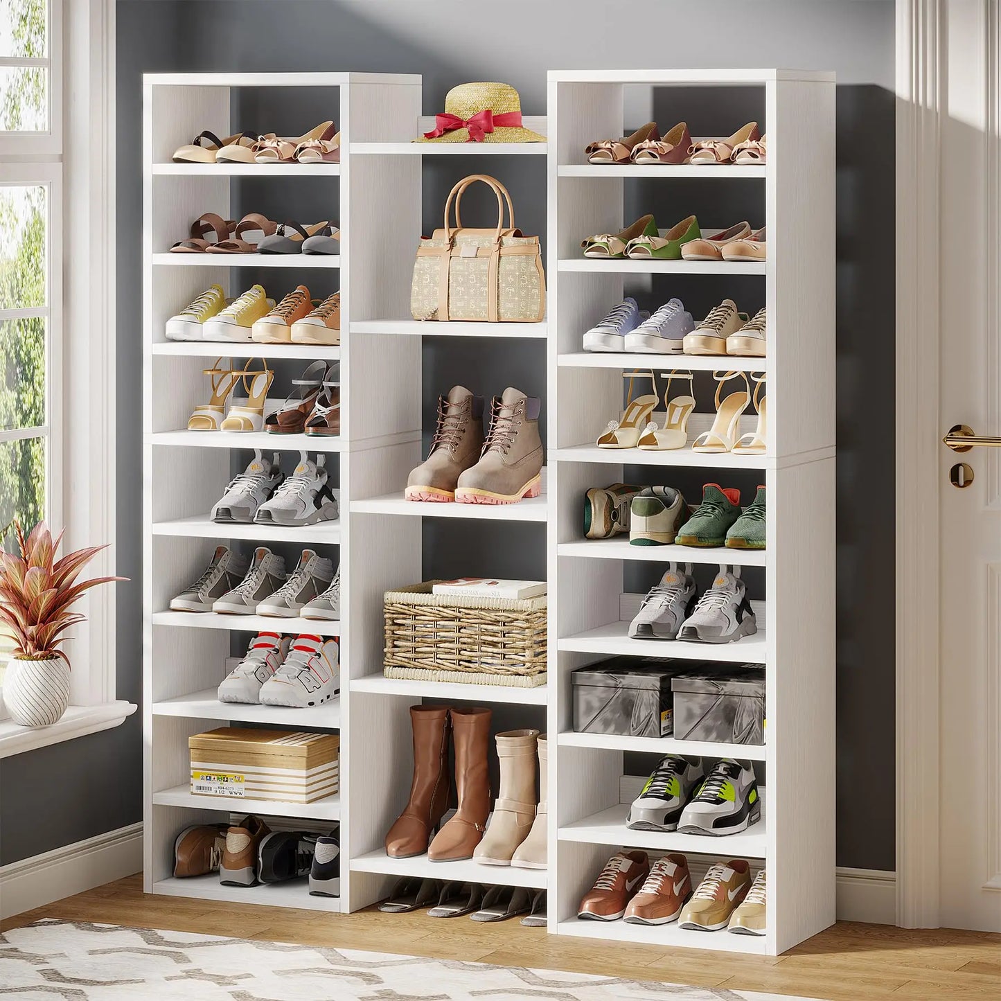 Freestanding Wooden Shoe Rack Cabinet With 23 Shelves For Shoes