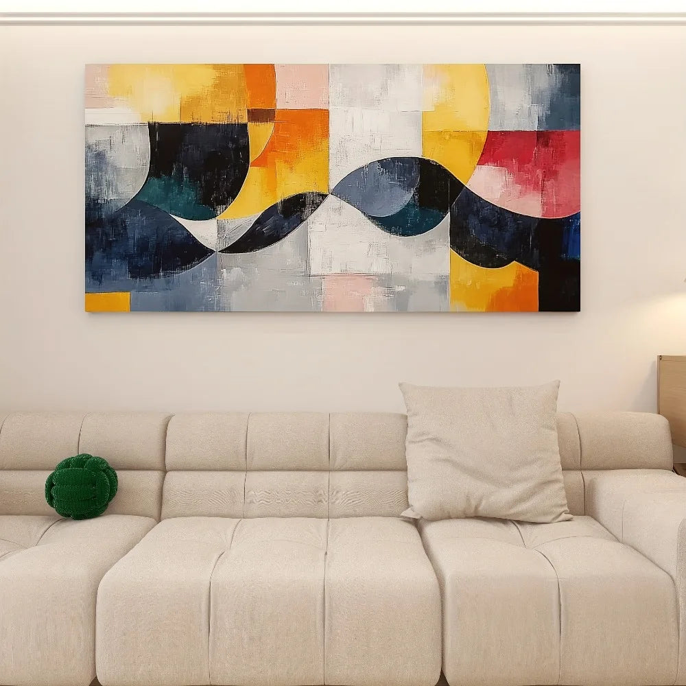 Modern Abstract Canvas Art Line Dance With Dynamic Geometric Design