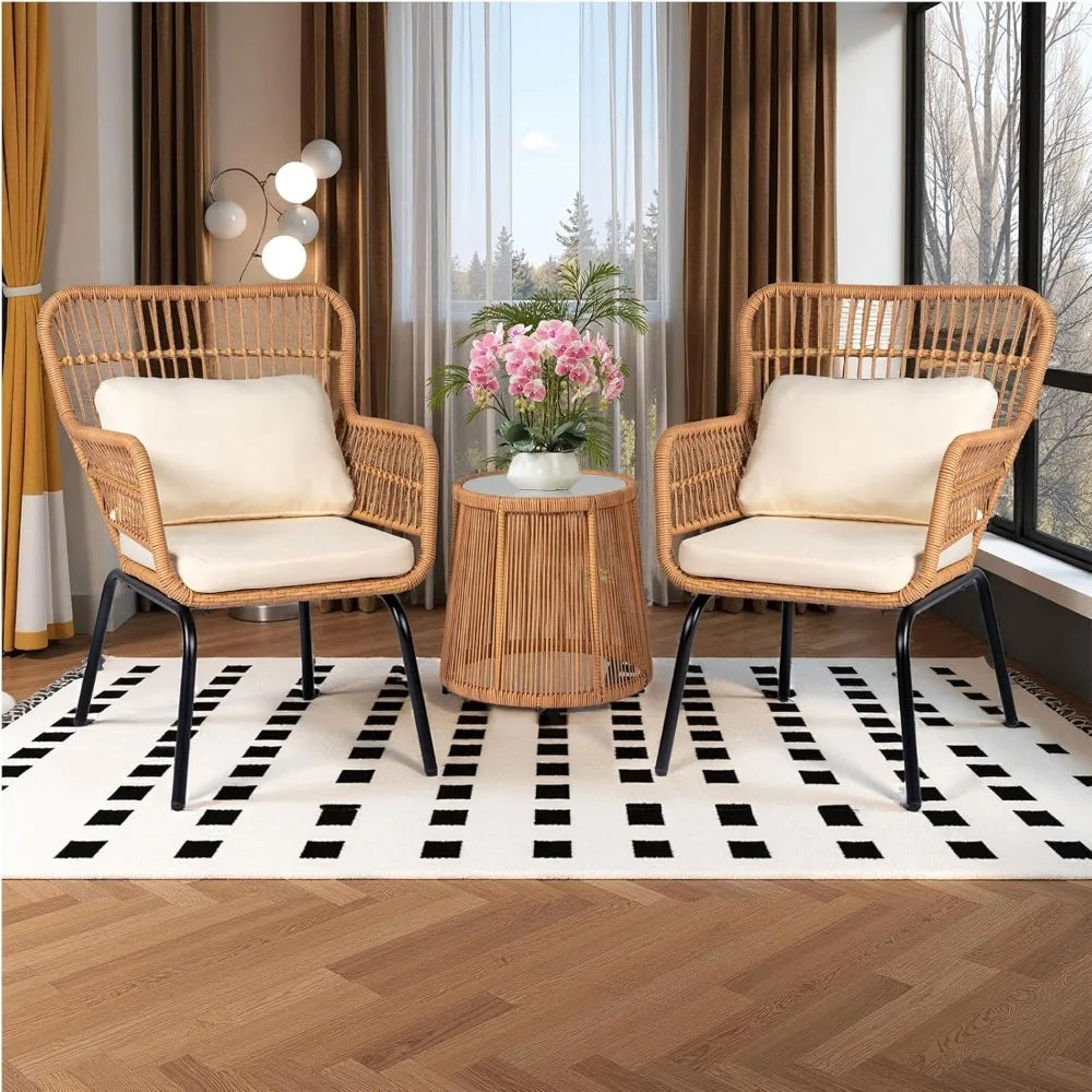 Outdoor Wicker Bistro Set Patio Conversation Set With Glass Table