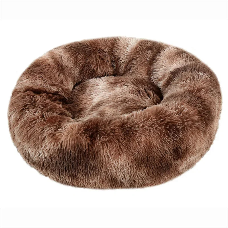 Round Plush Pet Bed For Dogs Fleece Comfort Warm Cozy