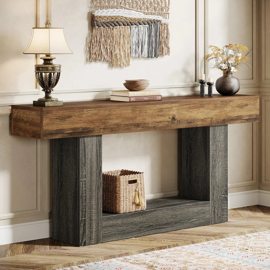 Tribesigns Farmhouse 2 Tier Entryway Console Table With U Shaped Base