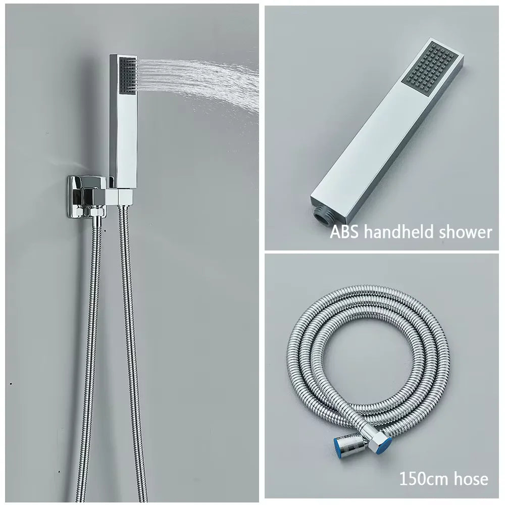Rozin Chrome Rainfall Shower Faucet Set Wall Mounted Dual-Control