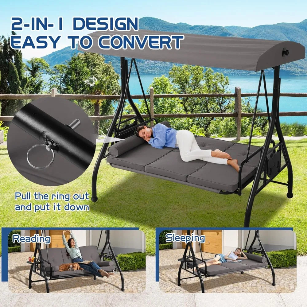 Outdoor Patio Glider Swing With Adjustable Canopy And Cushions