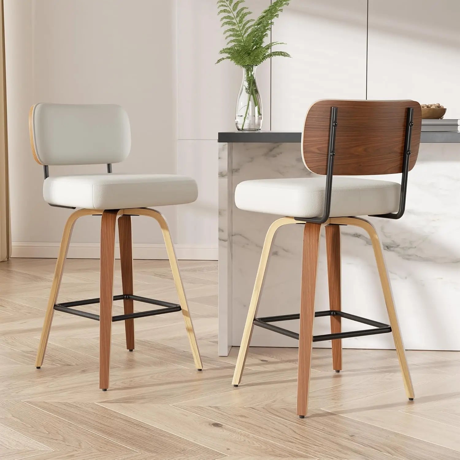 Tongyue Swivel Bar Stools Set 2 Upholstered Faux Leather