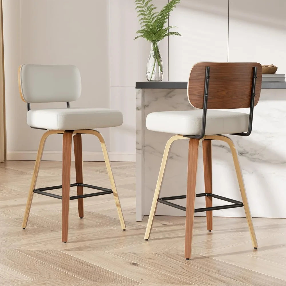 Tongyue Swivel Bar Stools Set 2 Upholstered Faux Leather