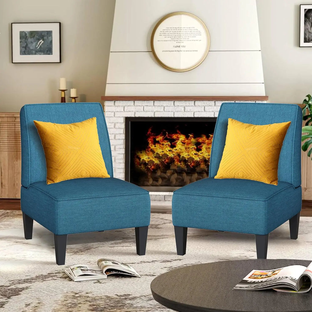 ZHUXIANG Set Of 2 Modern Accent Chairs Armless With Wood