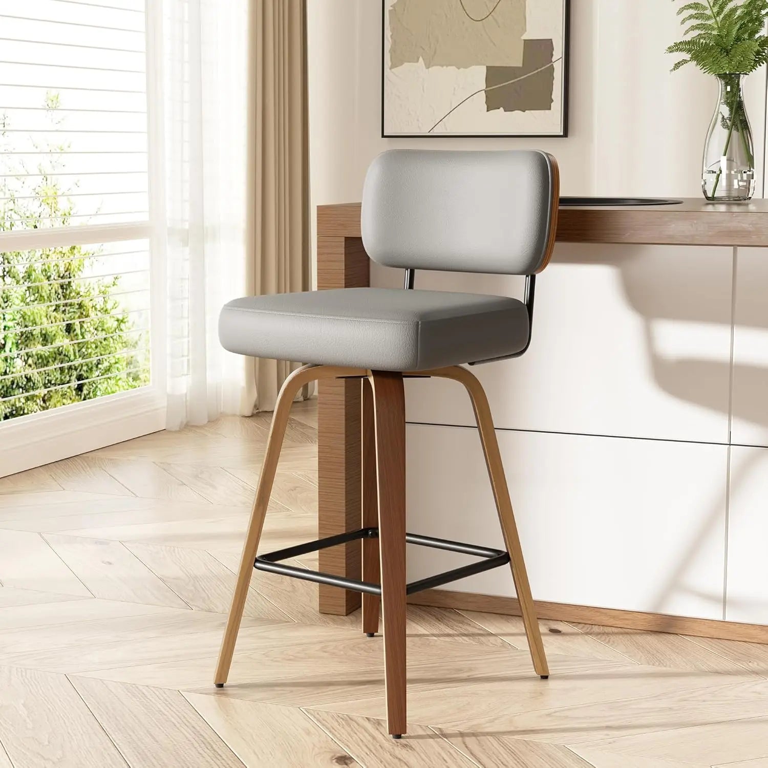 Tongyue Swivel Bar Stools Set 2 Upholstered Faux Leather